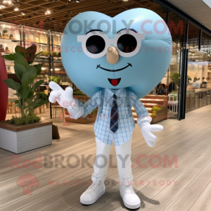 White Heart Shaped Balloons mascot costume character dressed with a Chambray Shirt and Sunglasses