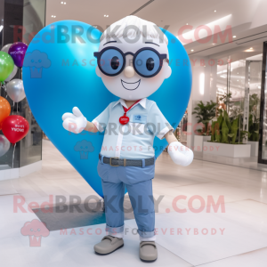 White Heart Shaped Balloons mascot costume character dressed with a Chambray Shirt and Sunglasses