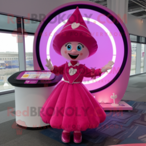 Magenta Tooth Fairy mascot costume character dressed with a Circle Skirt and Berets