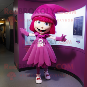 Magenta Tooth Fairy mascot costume character dressed with a Circle Skirt and Berets