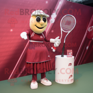 Maroon Tennis Racket mascot costume character dressed with a Maxi Dress and Clutch bags