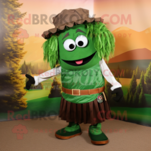 Forest Green Jambalaya mascot costume character dressed with a Blouse and Belts