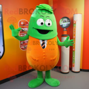 Green Orange mascot costume character dressed with a Suit and Mittens