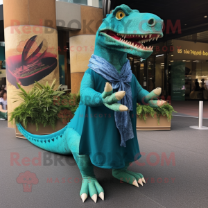 Teal Allosaurus maskot...