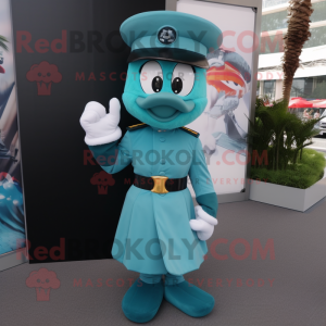 Teal Commando mascot costume character dressed with a A-Line Skirt and Ties