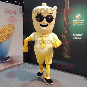 Yellow Pop Corn mascot costume character dressed with a Running Shorts and Pocket squares