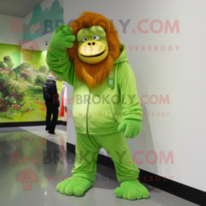 Lime Green Orangutan mascot costume character dressed with a Leggings and Shoe clips