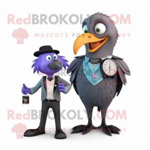 Gray Crow mascot costume character dressed with a Blazer and Smartwatches