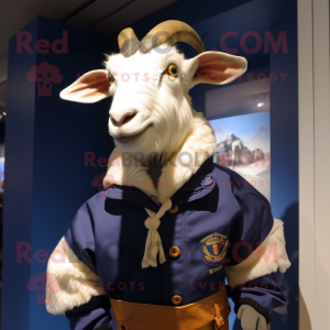 Navy Boer Goat mascot costume character dressed with a Windbreaker and Belts