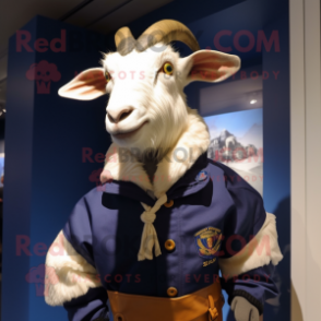 Navy Boer Goat mascot costume character dressed with a Windbreaker and Belts