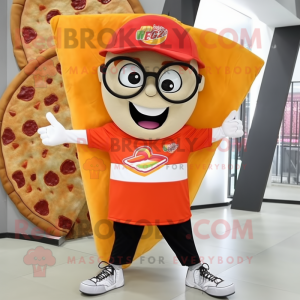nan Pizza Slice mascot costume character dressed with a Joggers and Eyeglasses