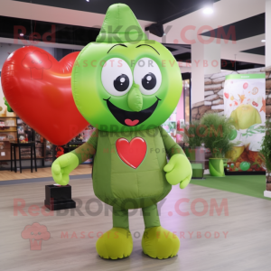 Olive Heart Shaped Balloons mascot costume character dressed with a Cover-up and Caps