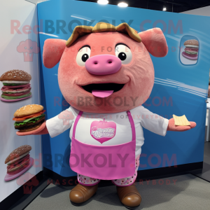 Pink Pulled Pork Sandwich mascot costume character dressed with a Romper and Wraps