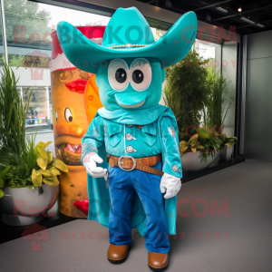 Postava maskota Teal Cowboy...