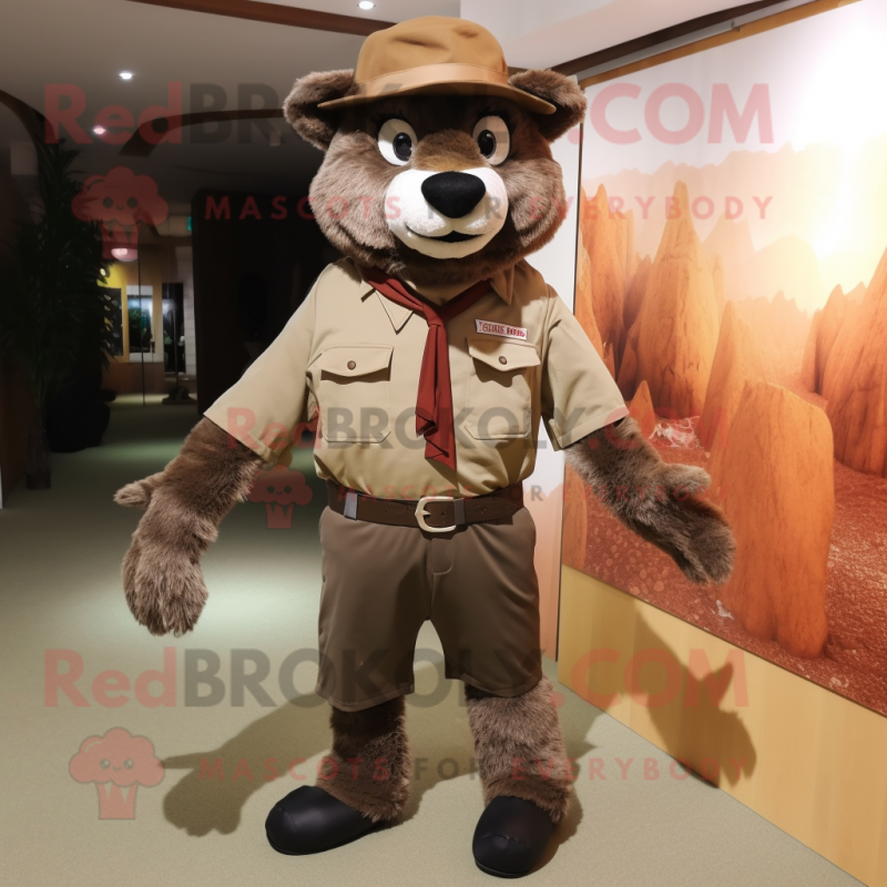 Brown Say Wolf mascot costume character dressed with a Trousers and Hats