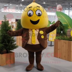 Brown Lemon mascot costume character dressed with a Vest and Ties