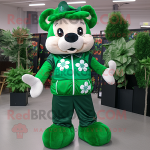 Forest Green Bunch Of Shamrocks mascot costume character dressed with a Windbreaker and Headbands