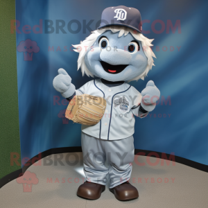 Silver Baseball Glove mascot costume character dressed with a Chambray Shirt and Hairpins