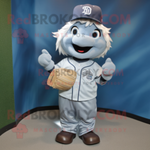 Silver Baseball Glove mascot costume character dressed with a Chambray Shirt and Hairpins