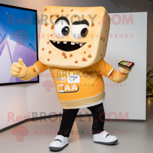 Cream Nachos mascot costume character dressed with a Joggers and Smartwatches