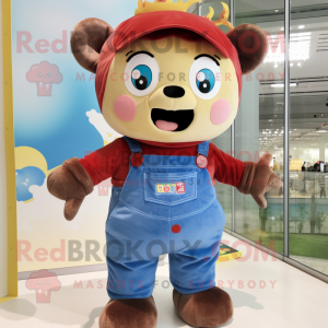 nan Candy Box mascot costume character dressed with a Dungarees and Suspenders