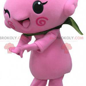 Roze sneeuwpop mascotte. Roze bloem mascotte - Redbrokoly.com