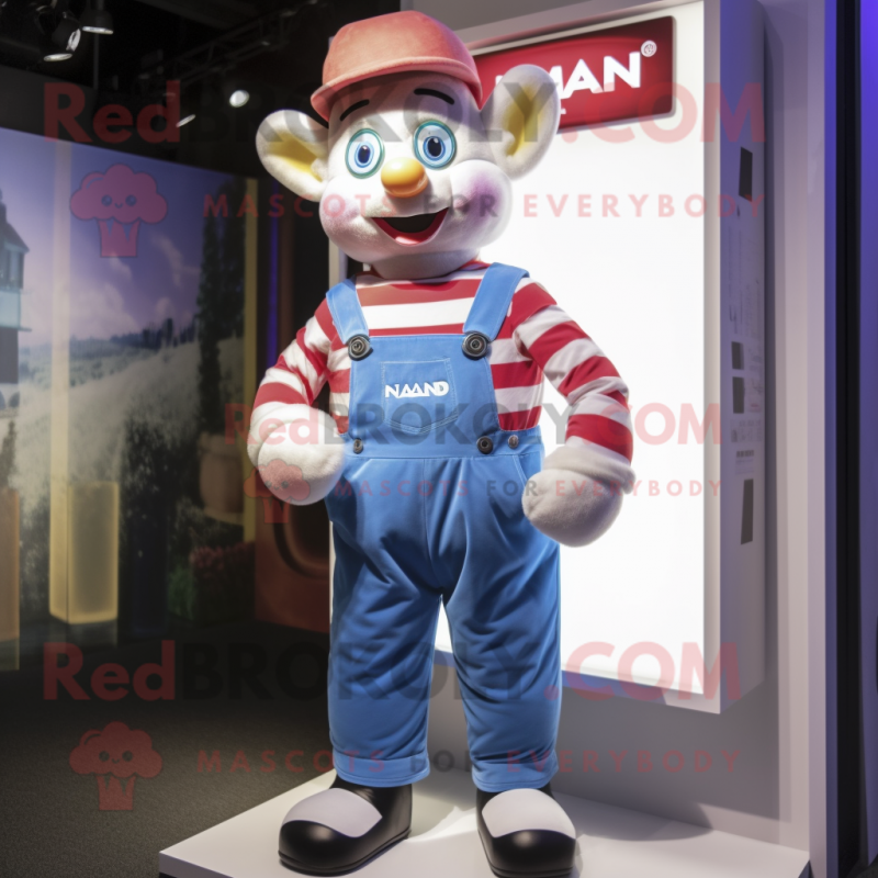 nan Candy Box mascot costume character dressed with a Dungarees and Suspenders