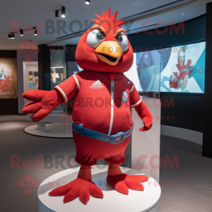Red Dove mascot costume character dressed with a Rash Guard and Bracelets