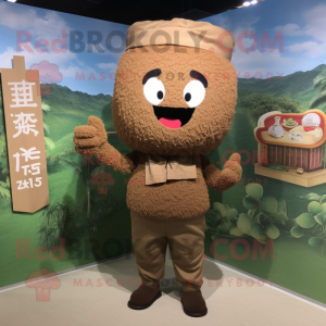 Brown Fried Rice mascot costume character dressed with a Cargo Pants and Hairpins