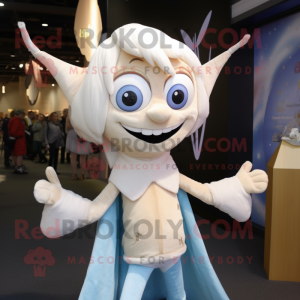 Cream Tooth Fairy mascot costume character dressed with a Skinny Jeans and Shawls