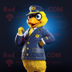 Navy Canary mascot costume character dressed with a Jacket and Digital watches