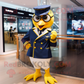 Navy Canary mascot costume character dressed with a Jacket and Digital watches