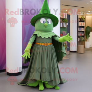 Olive Witch mascot costume character dressed with a Dress and Cummerbunds