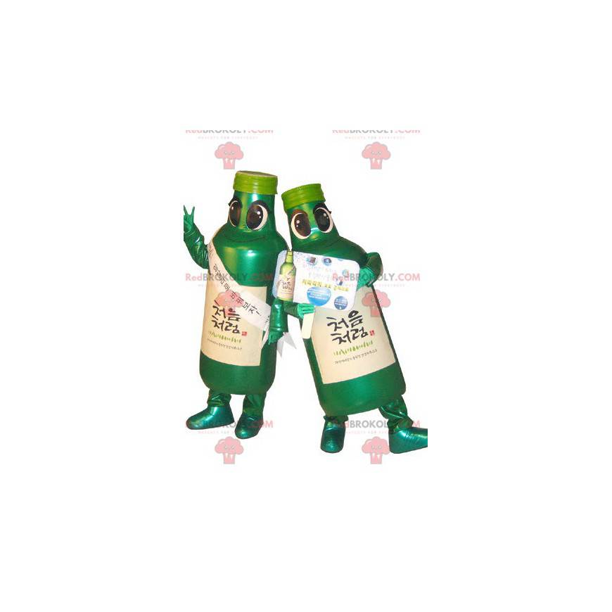 2 mascottes groene flessen. 2 flesmascottes - Redbrokoly.com