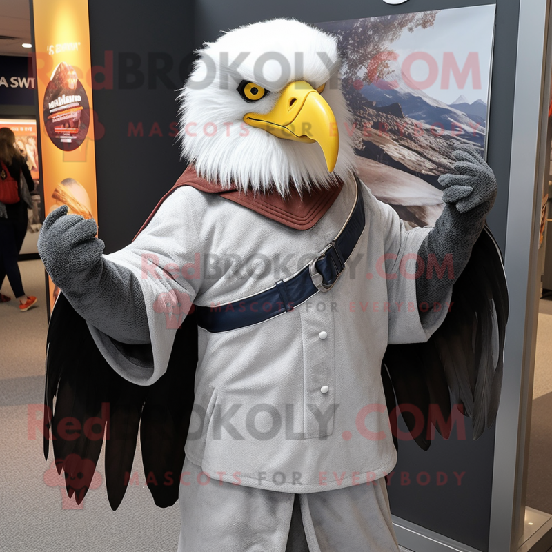 Silver Bald Eagle mascot costume character dressed with a Henley Tee and Scarf clips