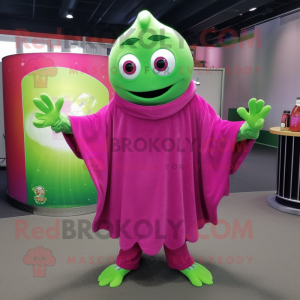 Magenta Green Beer mascot costume character dressed with a Jumpsuit and Shawls