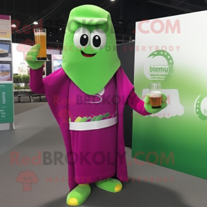 Magenta Green Beer mascot costume character dressed with a Jumpsuit and Shawls