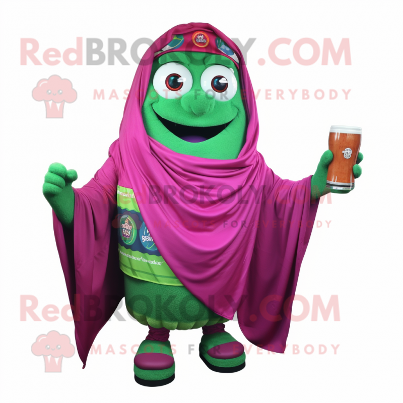 Magenta Green Beer mascot costume character dressed with a Jumpsuit and Shawls