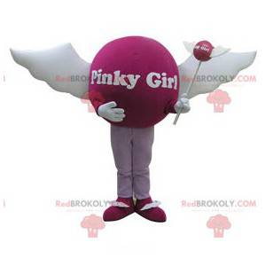 Roze bal mascotte met vleugels. Vrouwelijke mascotte -