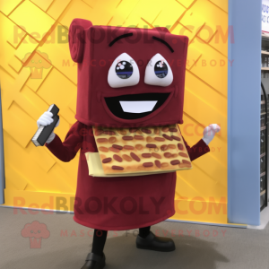 Maroon Grilled Cheese Sandwich mascot costume character dressed with a Pencil Skirt and Clutch bags