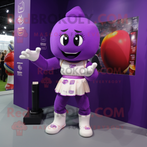 Purple Boxing Glove mascot costume character dressed with a Mini Skirt and Brooches