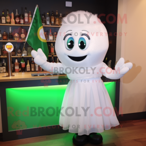 White Irish Flag mascot costume character dressed with a Cocktail Dress and Mittens