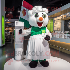 White Irish Flag mascot costume character dressed with a Cocktail Dress and Mittens