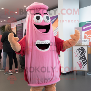 Pink Pesto Pasta mascot costume character dressed with a Hoodie and Headbands