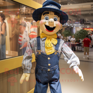 Gold Mime mascot costume character dressed with a Denim Shirt and Ties