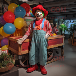 Red Clown mascot costume character dressed with a Cargo Shorts and Hats