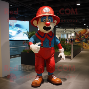 Red Clown mascot costume character dressed with a Cargo Shorts and Hats