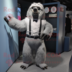 Silver Sloth Bear mascot costume character dressed with a Trousers and Cufflinks