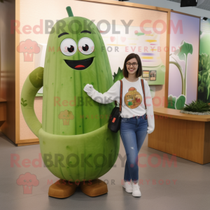 Tan Cucumber mascot costume character dressed with a Mom Jeans and Smartwatches