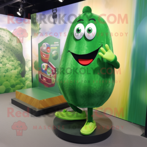 Forest Green Cucumber mascot costume character dressed with a Graphic Tee and Shoe clips
